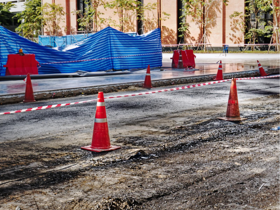cones on a road during construction